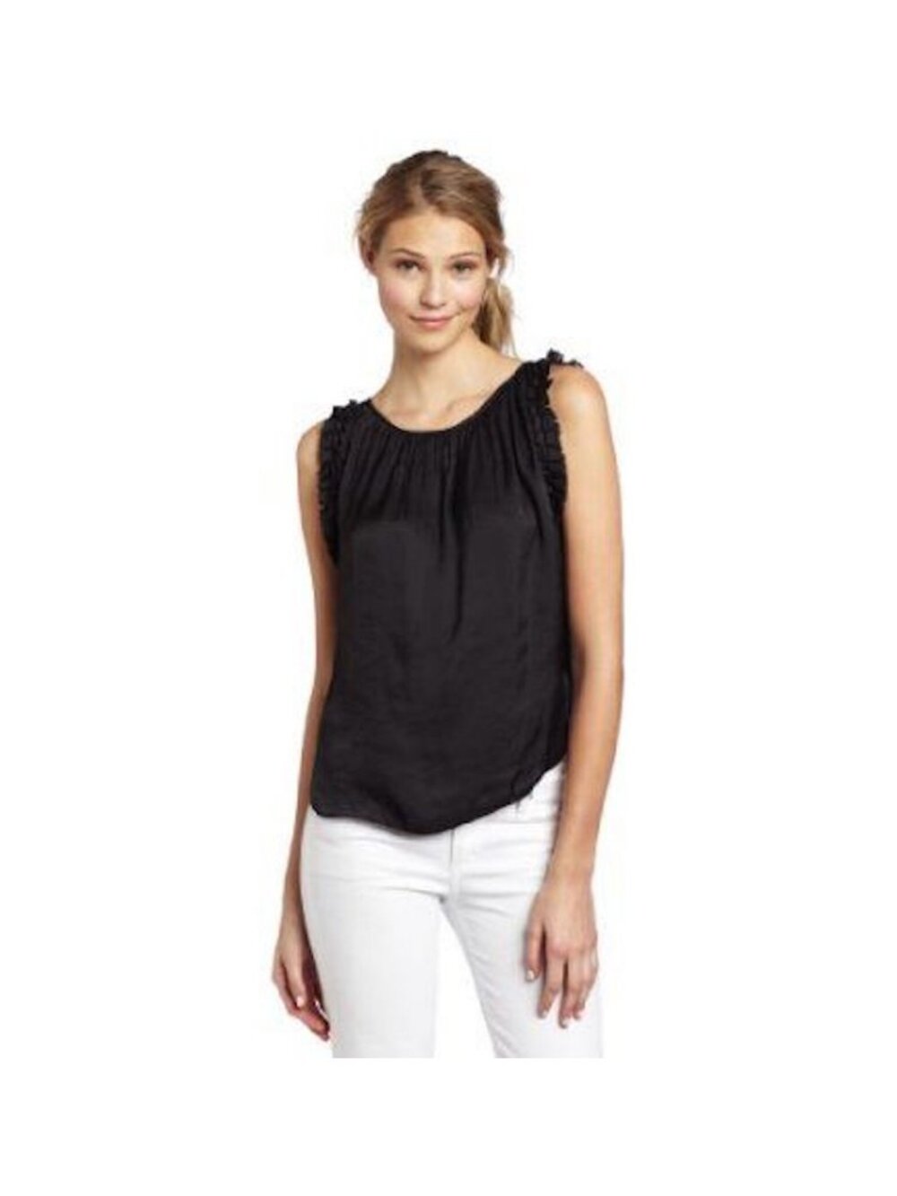 Rebecca Minkoff Tilly Top Black Ruffle Sleeveless Keyhole Back Silk NWT